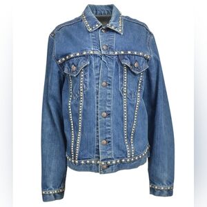 NWT R13 repurposed denim trucker jacket with studs
